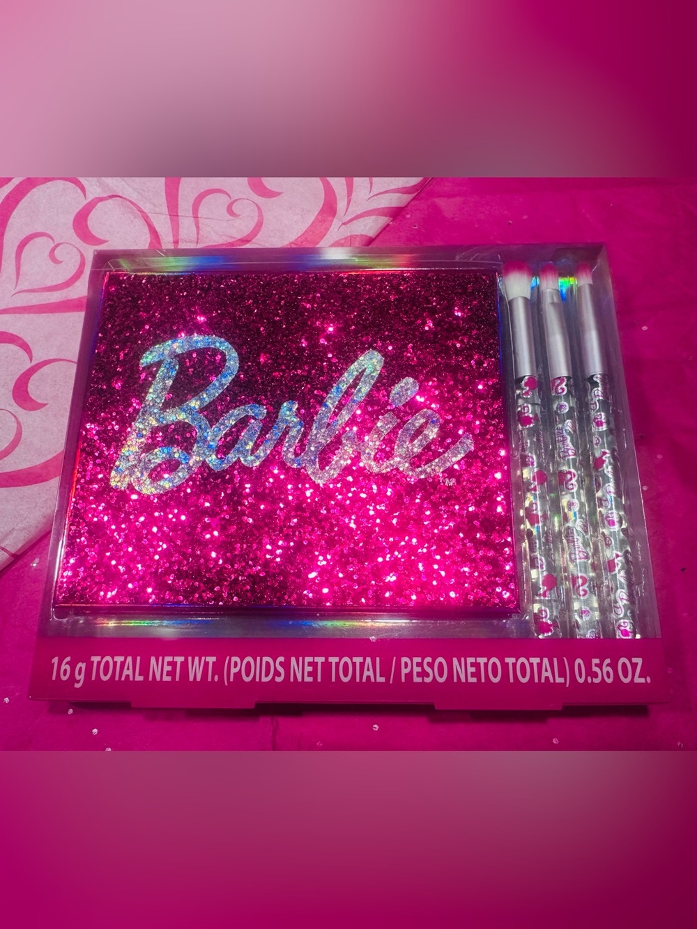 Barbie⭐️💖🩷Glitter Brush and Palette Set - Bright Pink